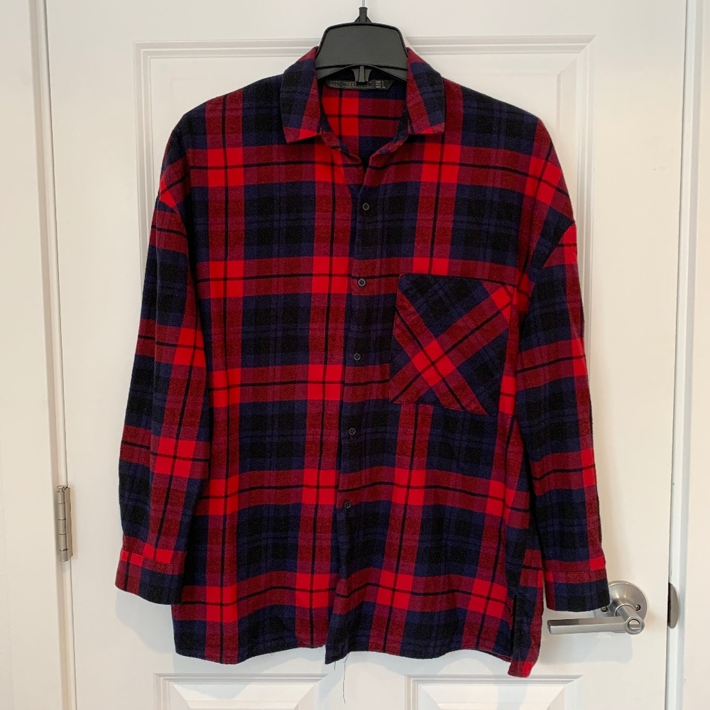 ZARA Red Buffalo Plaid Button Down Shirt S